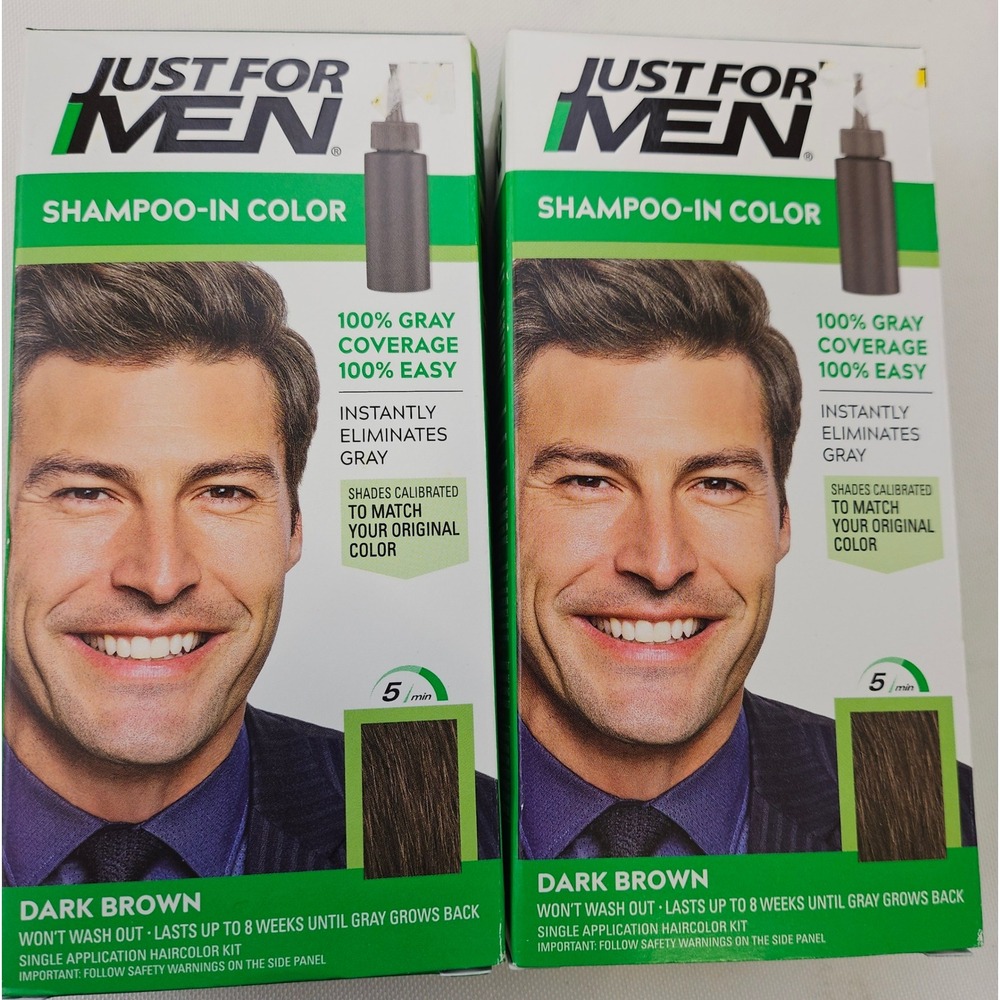Just For Men Shampoo-In Color Dark Brown H-45 Gray Coverage 2 Pack Mens Hair Dye